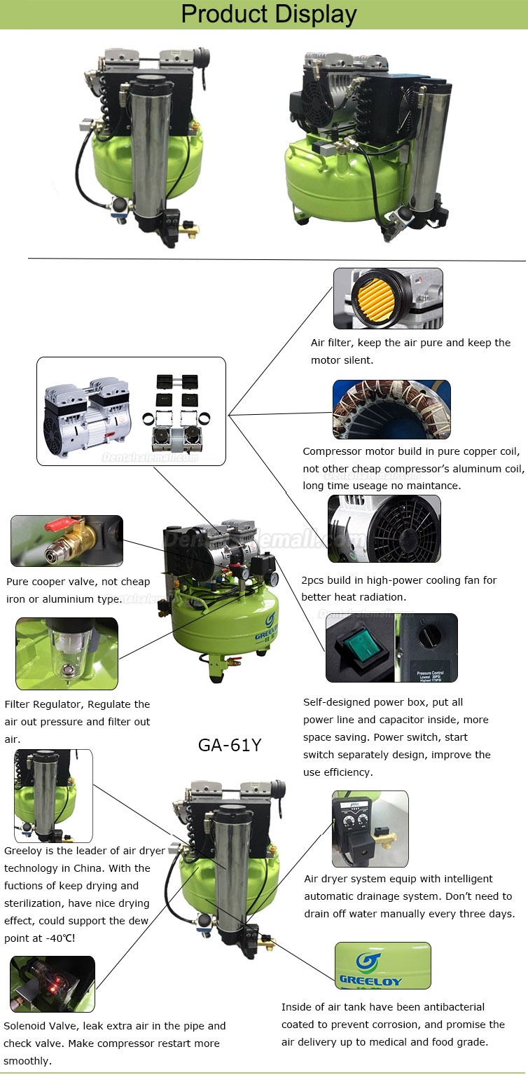 Greeloy® GA-61Y Oilless Mini Air Compressor With Drier